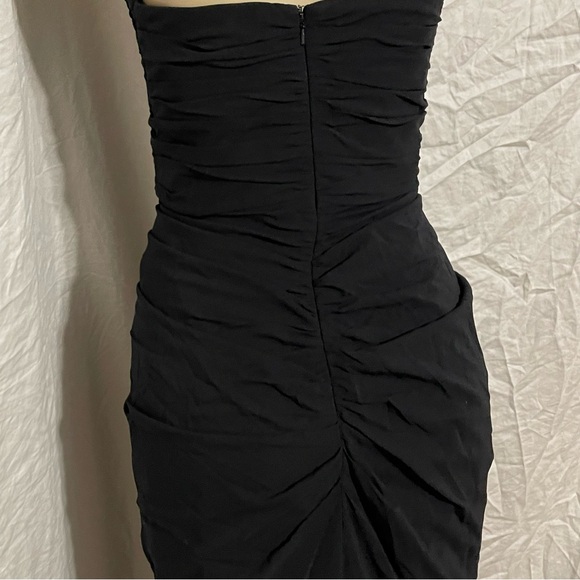Badgley Mischka Collection black silk strapless ruched side sequin fitted dress - Picture 9 of 13